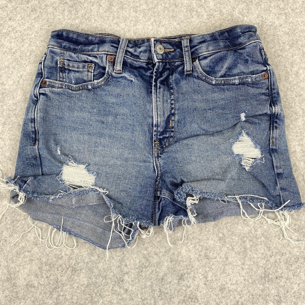 Old Navy O.G. Short Hi-Rise Shorts Womens 4 (28x2) Blue Denim Cutoff Frayed Hem